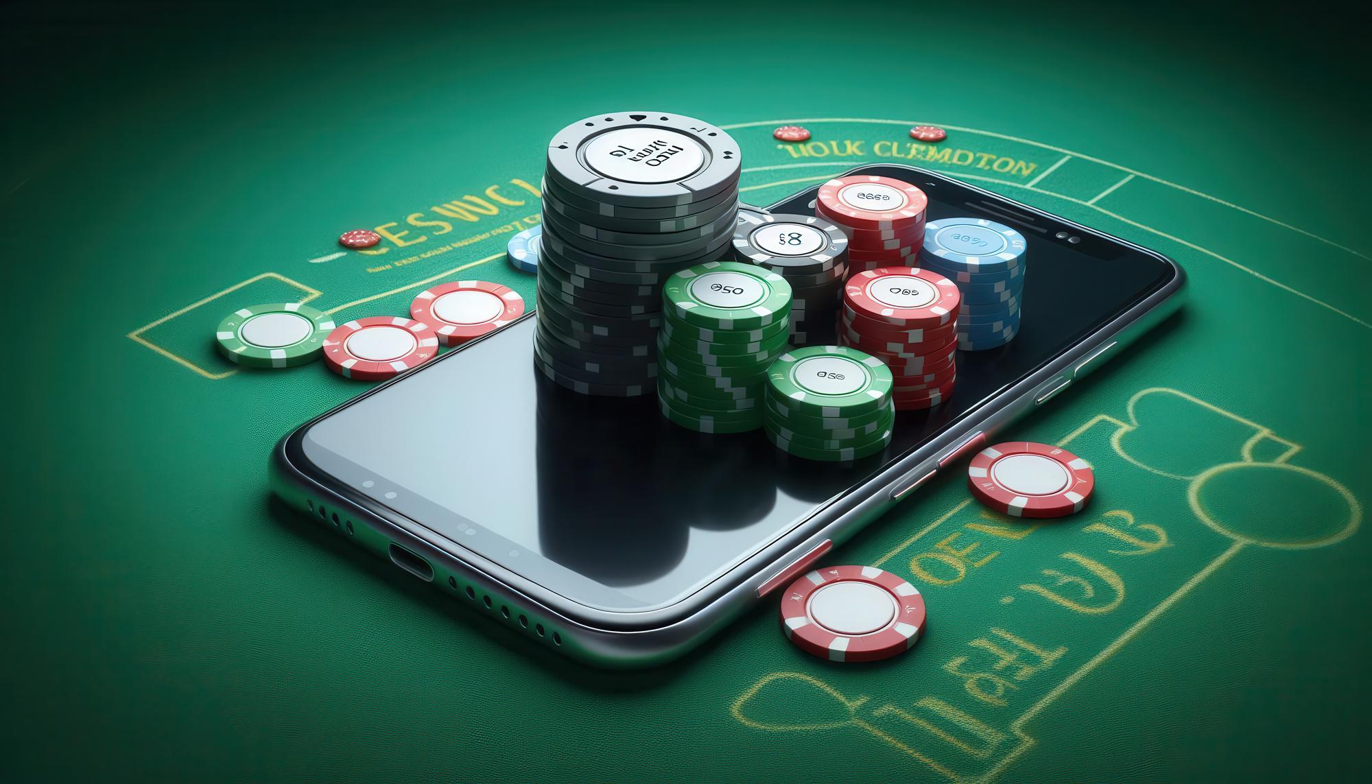 Een smartphone naast een casino tafel
